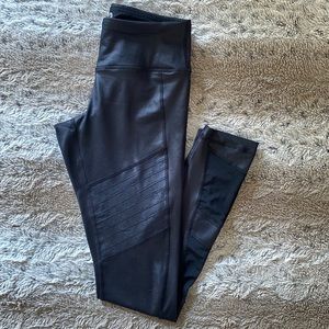 “Wet-Look” Moto Mesh Leggings